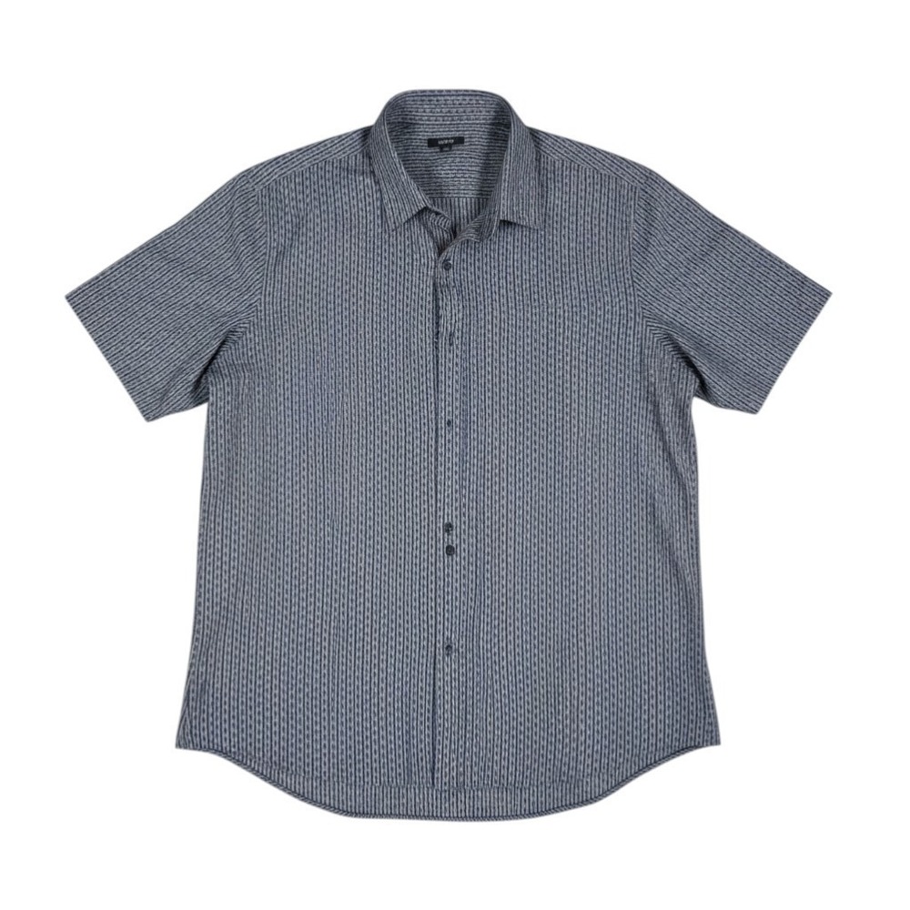 Alfini Mens Casual Short Sleeve Shirt XXL Black & Gray Stripe